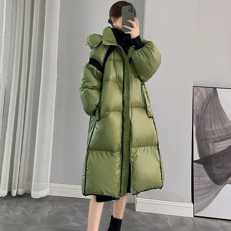 New Women\'s Bright Down Jacket Winter Thick Warm Cold 90% White Duck Down Coat Snow Female Long Detachable Hooded Parka Overcoat
