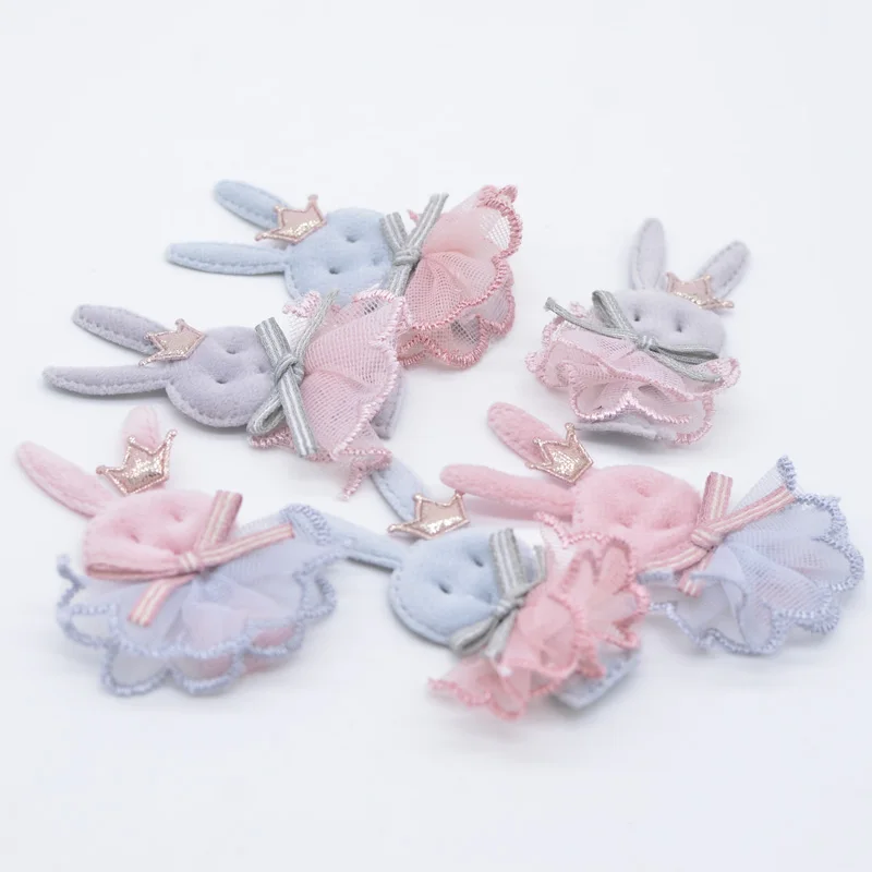 10Pcs DIY 의류 모자 양말 장갑 신발 장식 패치에 대 한 귀여운 토끼 메쉬 스커트 패브릭 바느질 머리 장식 액세서리 Applique