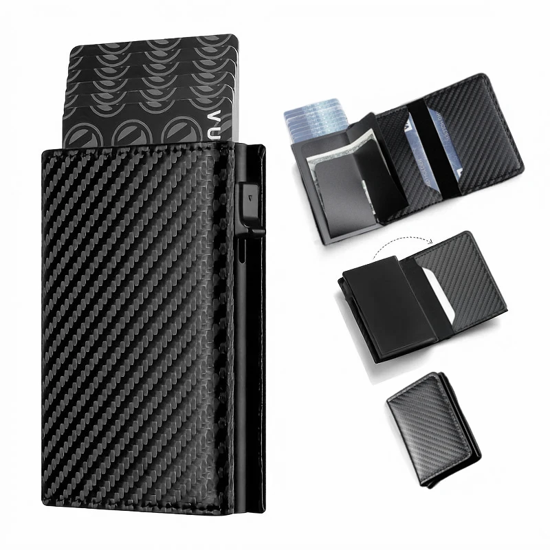 Minimalist Wallet Men and women Minimalist RFID Blocking Wallet-Automatic Pop-up Metal Credit Card Holder,Zipper Coin Purse Business Card Wallet