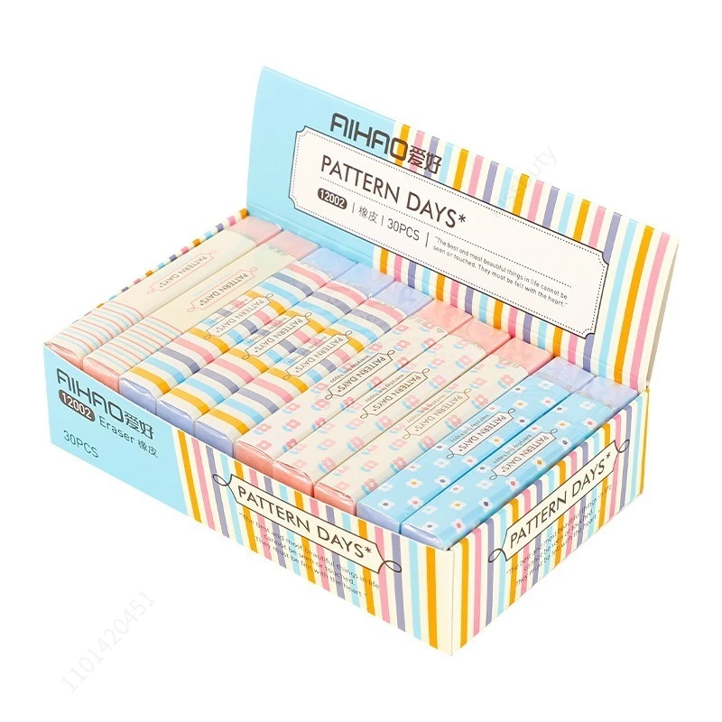 1-30Pcs 귀여운 긴 지우개 고무 줄무늬 꽃 연필 지우개 카와이 학생 한국어 문구 학교 사무실 교정 용품