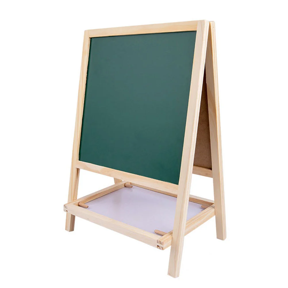 

Wooden Kids Drawing Board Double Sided Wooden Easel 2- in- 1 Double Side Writing Board Standing Magnetic Whiteboard Chalkboard