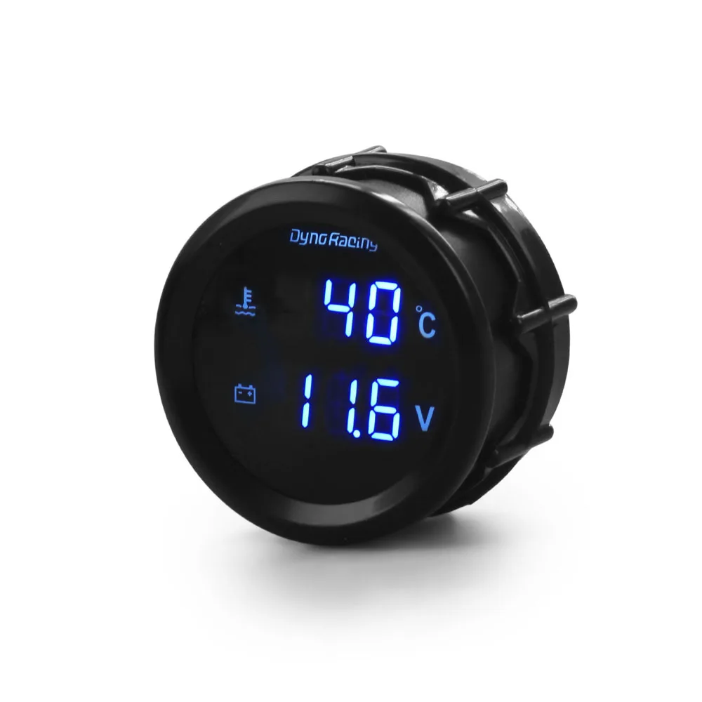 다이노레이싱 2인치 52mm 2 in 1 디지털 수온계 및 전압계 12V/24V 블루 LED 자동차 게이지 자동차 미터 (온도 센서 1/8NPT 포함)