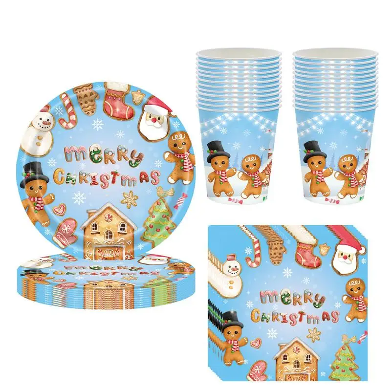 

Christmas Dishes Dinnerware Sets 24PC thick Paper Plates Cups Napkins Tableware Set christmas snowman serving dishes for party