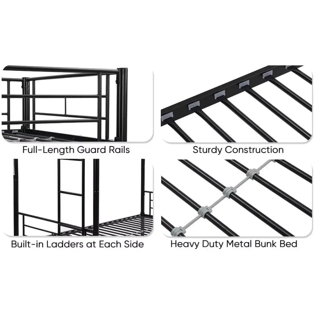 Twin Over Twin Bunk Bed Frame with Trundle,Metal Bunkbed Bedframe with Sturdy Guard Rail and 2 Ladders for Kids/Adults,Can be Di 5