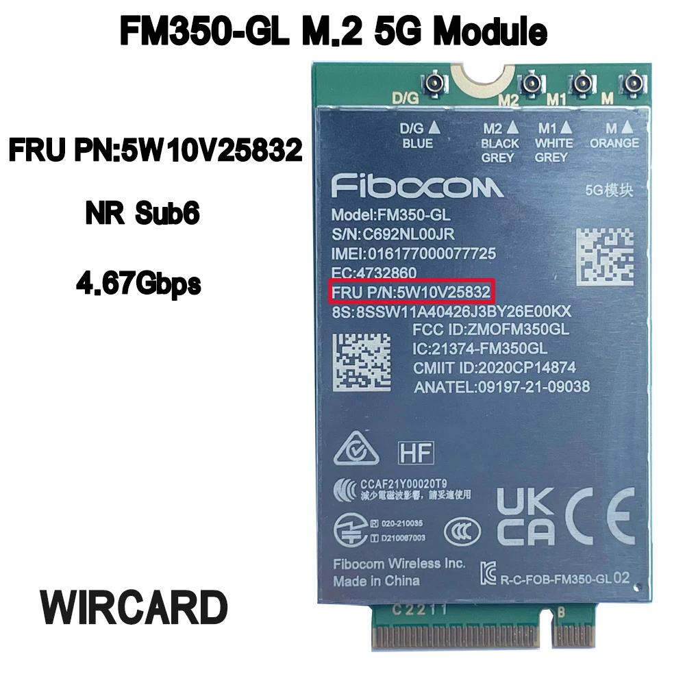 Módulo do Carbono para Thinkpad Fm350-gl 5g nr M.2 Sub6 Módulo 5g Fru 5w10v25832 p1 Gen5 T14s X13 Gen3 x1 Carbono 7th Gen x1 Yoga 7th Gen