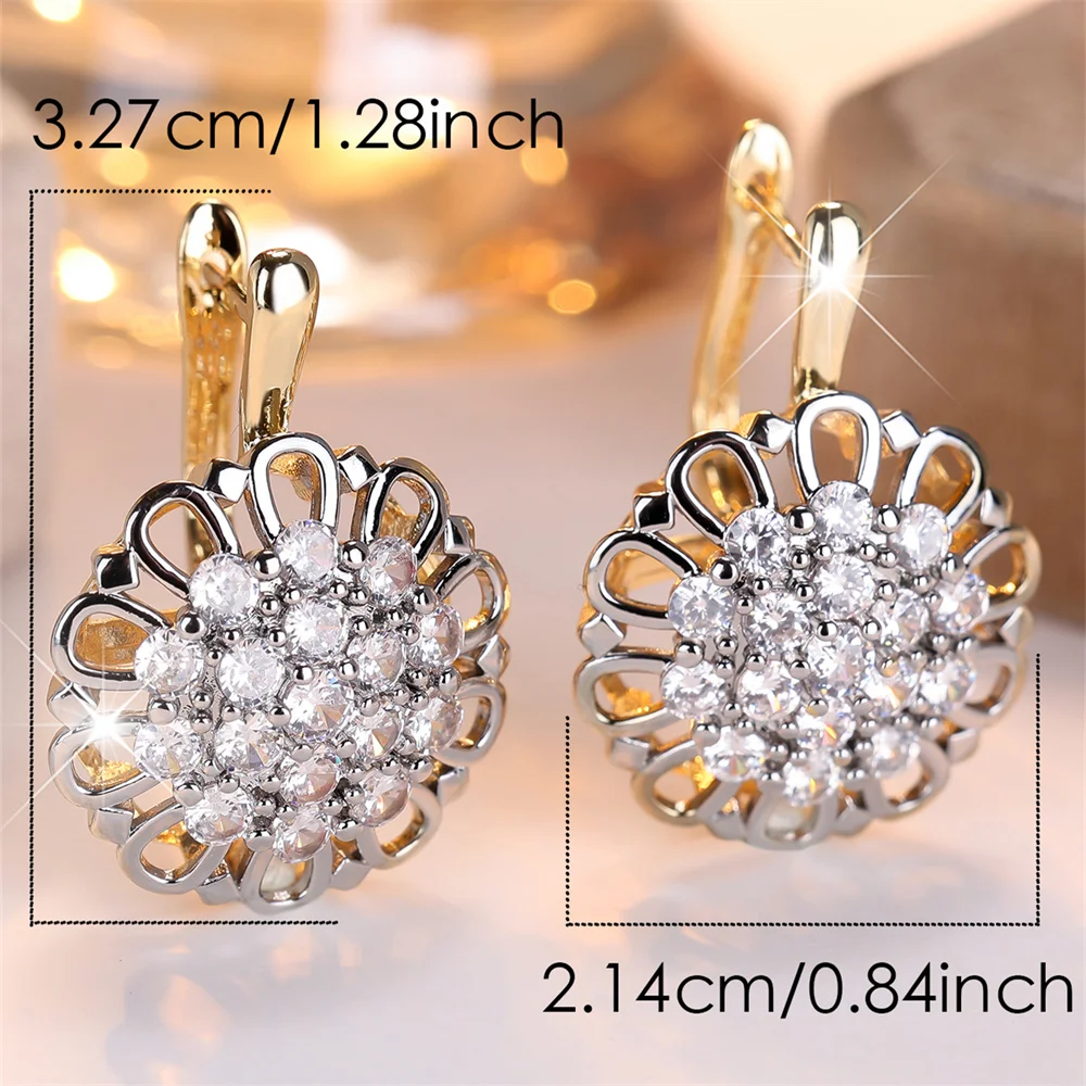 Vintage Hollow Flower White Zircon Hoop Earrings For Women Antique Gold Silver Color Ear Buckle Wedding Jewelry Versatile Gifts