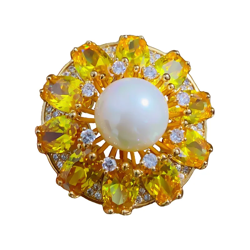 Bright Cubic Zirconia Pearl Flower Corsage Pin For Girls Sweet Temperament Luxury Wedding Party Bridal Statement Brooches