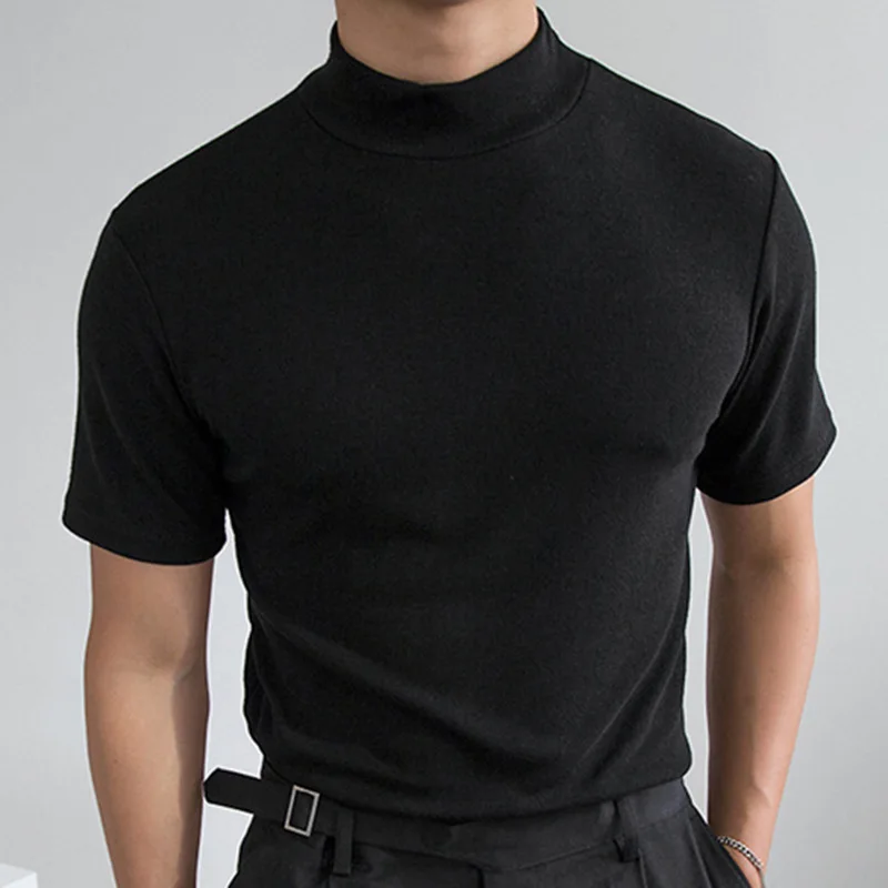 New Fashion Men Basic T-Shirts Short Sleeve Pullover Tops Solid Color Slim Fit Turtleneck Tee Tops Skin Friendly Hot Sale S-2XL