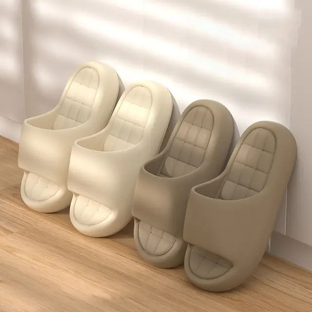 Unisex Bathroom Slippers Cloud Cushion Slides Summer Flat Sandals Thick Platform Shoes Man Indoor Non-Slip Couple Flip Flops 2