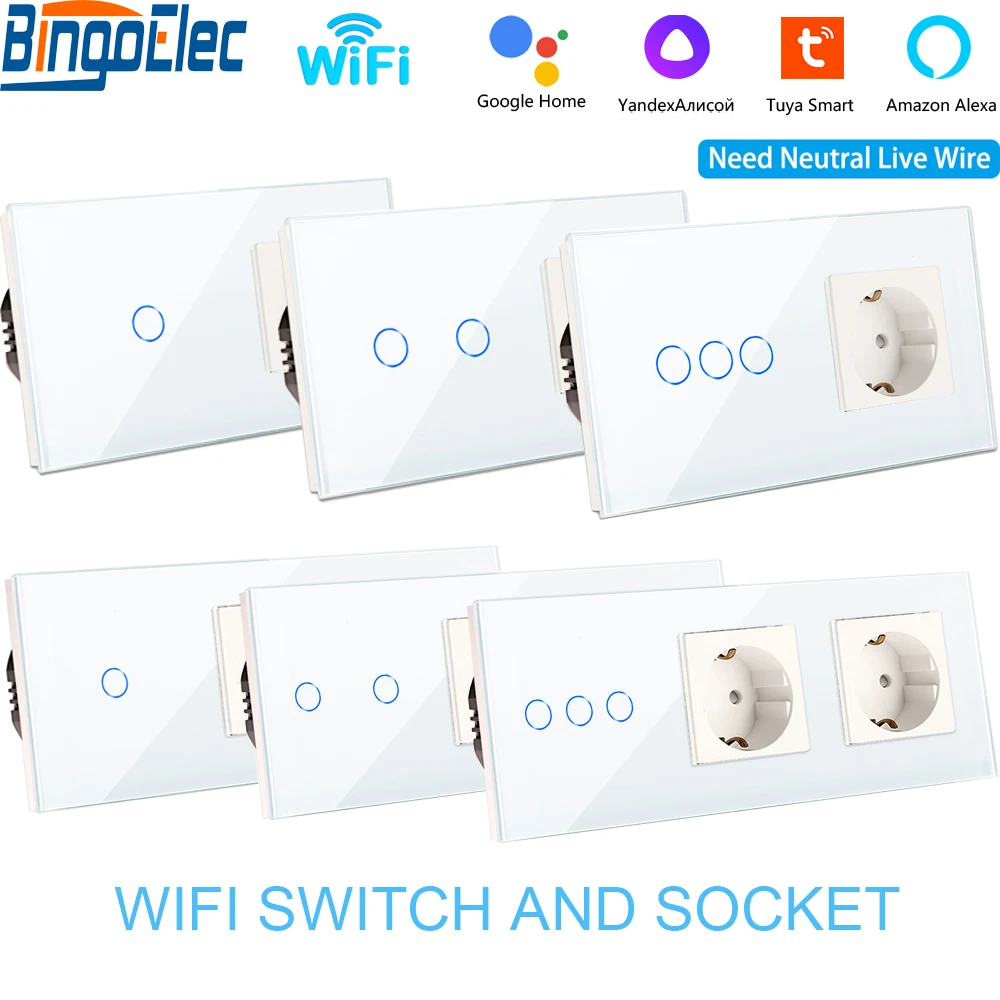 Description Picture 2 of itemWiFi Tuya Smart Touch Switch with Wall Electrical Socket EU Standard Zero Fire Line Voice Control Alice Smart Life Tuya App