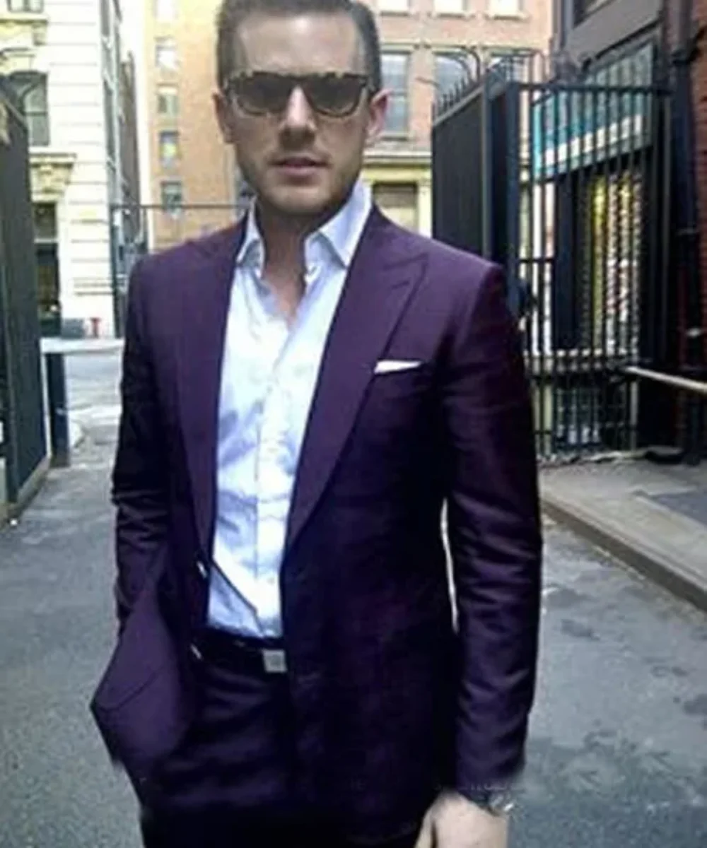 High Street Fashion Purple Suit for Men Smart Casual Elegant Prom Blazer Sets Slim Fit 2 Piece Party Tuxedo Costume Homme