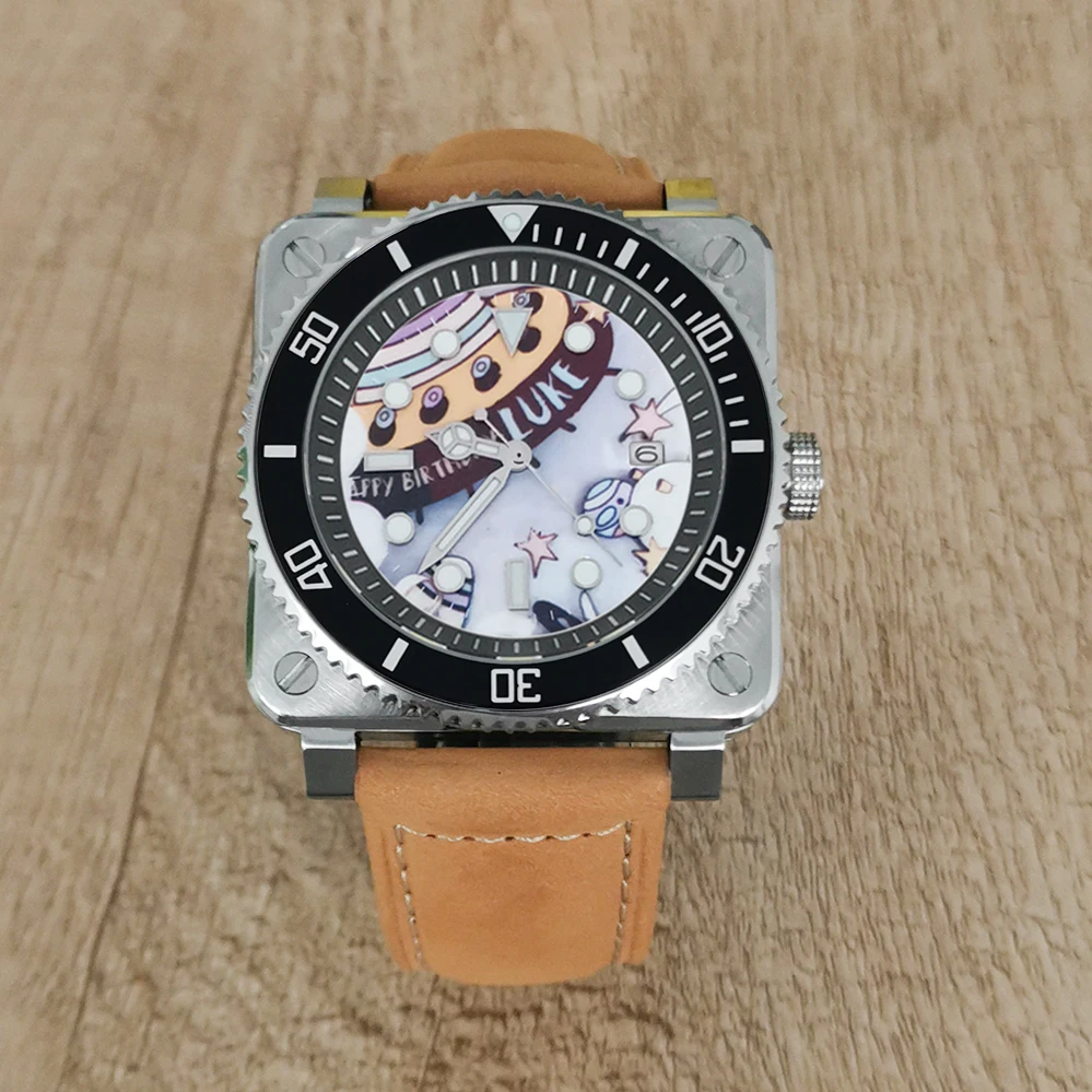 

New 42mm GEERVO No Logo Sapphire Crystal Stainless Steel Square Case Japanese nh35 Movement Watch Men Airship Dial 10Bar GR102