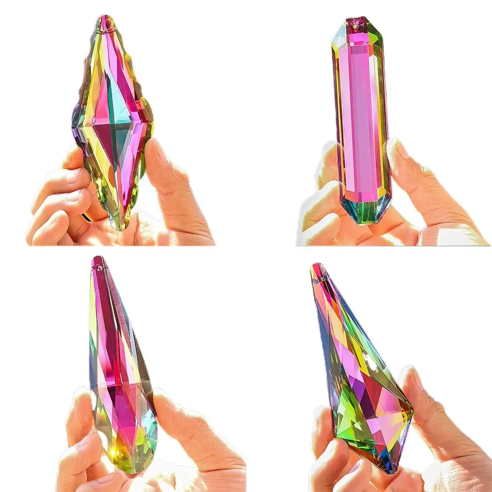 120mm Iridescent Suncatchers Crystal Prisms Rainbow Maker Drop Lucky Hanging Chandelier Parts Garden Decor Single Face Colorful