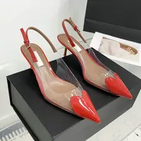 Summer New Temperament Heart-Shaped Sandals Pointed Head Pvc Splicing Patent Leather High Heel Sandals Back Strap Women'S Shoes - Image 2