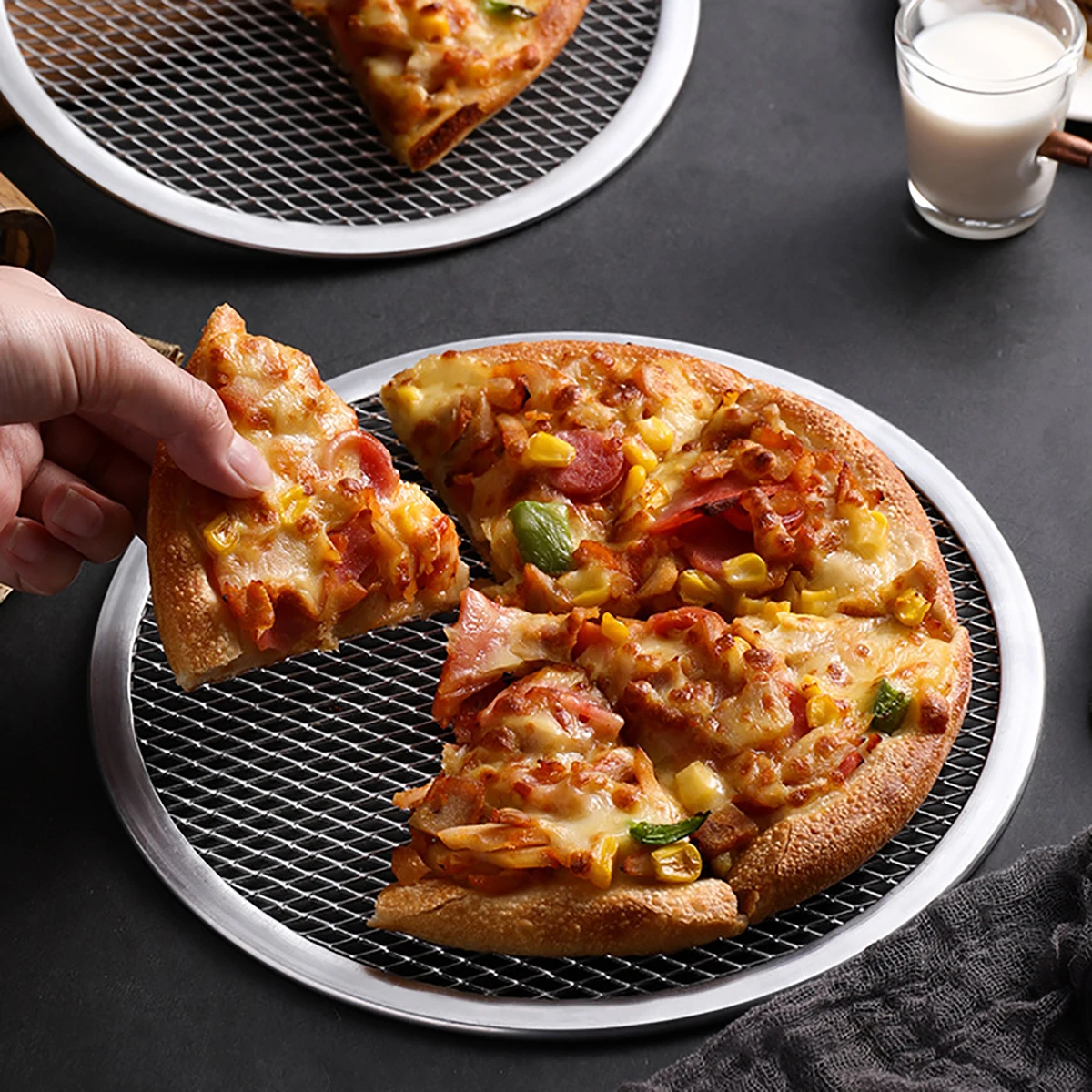 Pizza Bakeware 8/9/10/11/12/13 Inch Round Pizza Baking Tray DIY Pizza Screen Metal Net Non-stick Pan Seamless Aluminum Screen