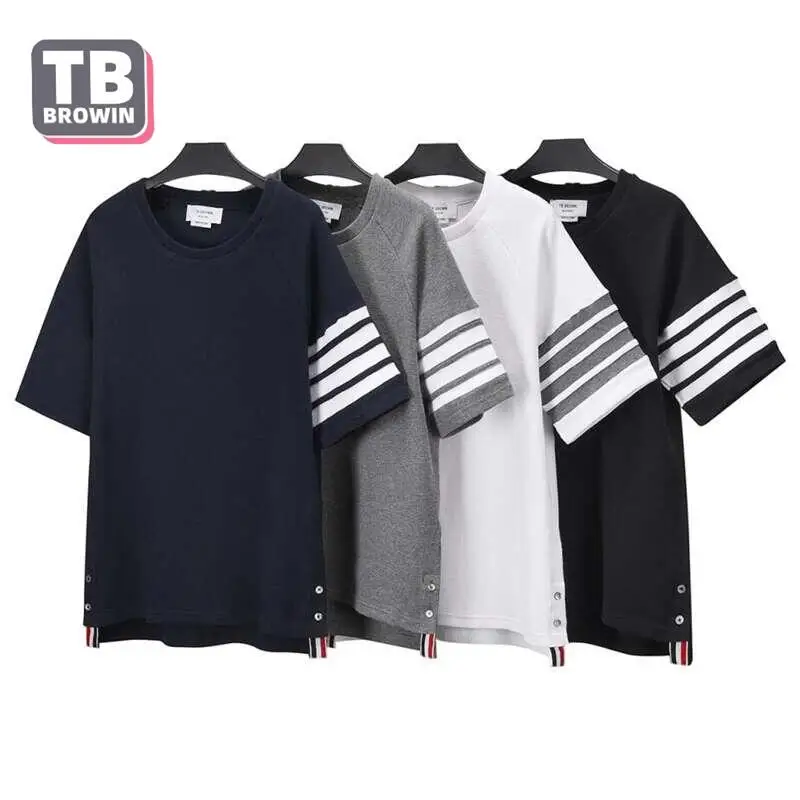 

TB YJ01 men's T-shirt brand round collar cotton thom Waffle four bars Korean version of sweat absorption leisure short sleeves