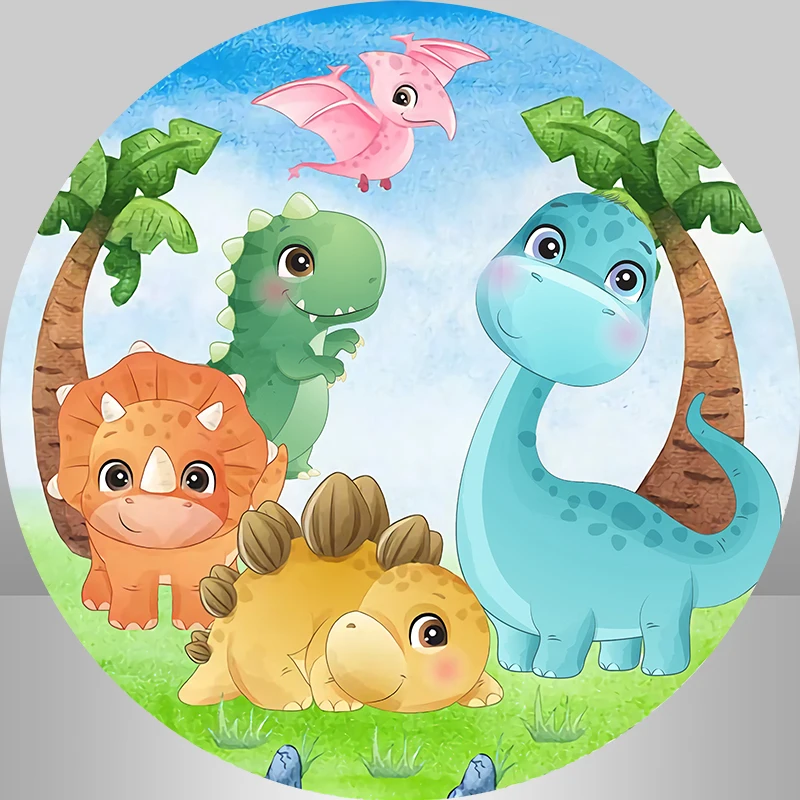 Fondo redondo de dinosaurio de dibujos animados, cubierta circular para  fiesta de jungla, fiesta de cumpleaños de bebé, fondo de decoración,  cubierta de cilindro| | - AliExpress