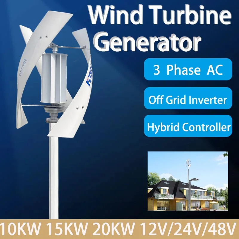 

Vertical Wind Turbine Generator 20KW 48V 24V 12V with MPPT Controller System Portable Windmills Renewable Energy Free Shiipping