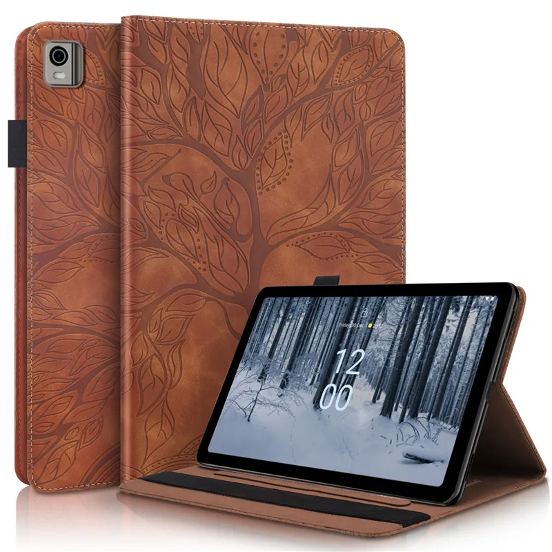 Em relevo árvore couro flip cover, caso