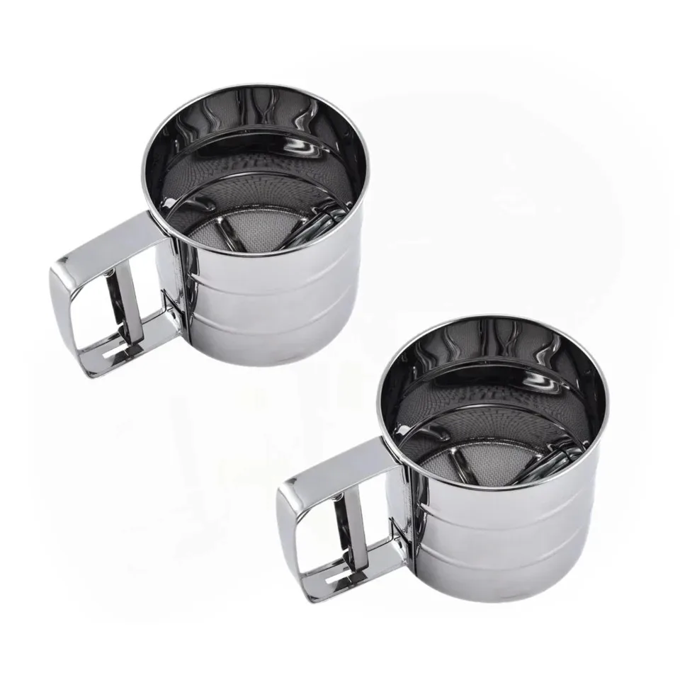 Flour Sifter 1PC Stainless Steel Flour Sifter Sieve with Hand Press Fine Mesh for Baking Powder Sugar Kitchen Baking Tools