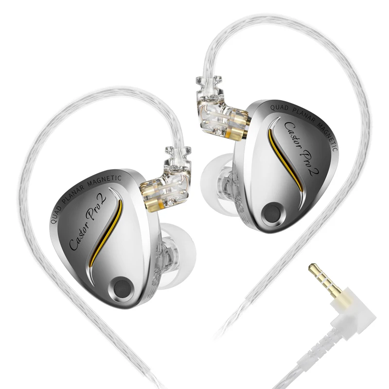 KZ Castor Pro 2 in silver with ergonomic shells and detachable cable