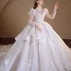 Jancember Superfine Customization Wedding Dresses Ball Gown High Neck Full Sleeves Embroidery Illusion Robe Mariage LSMX034 4