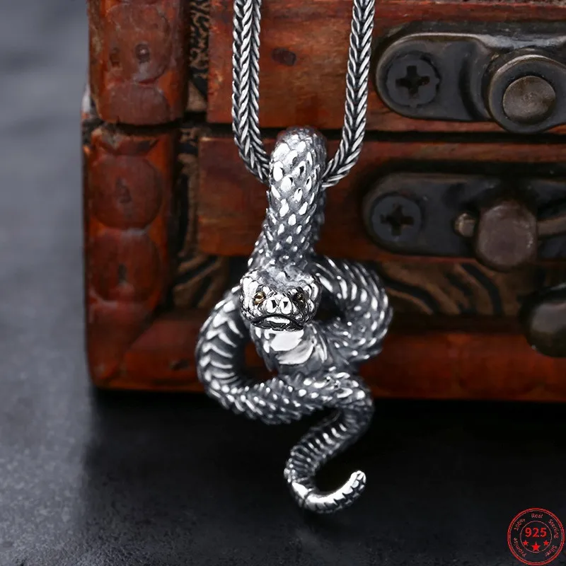 

S925 Sterling Silver Pendants for Men Women 2023 New Men's Fashion Divine Snake Viper Pure Argentum Amulet Jewelry