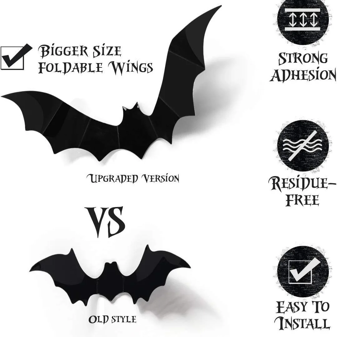 Wall Stickers Halloween Decoration 3D Black PVC Bat Halloween Party DIY Decor Wall Sticker Bar Room Party Scary Decos Props
