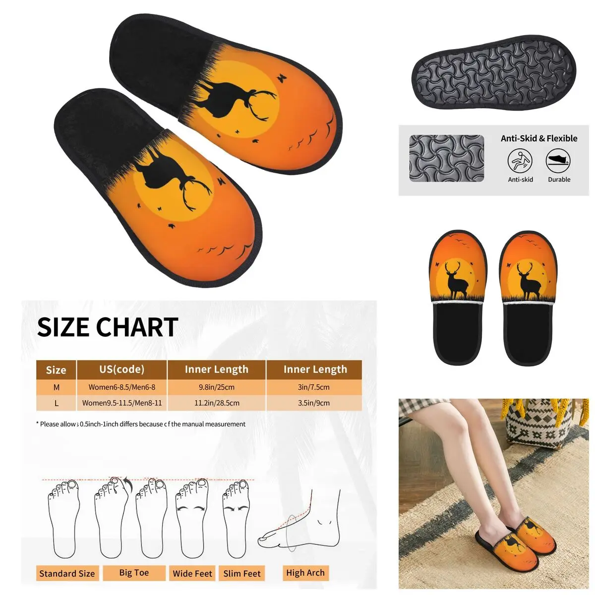 Deer Setting Sun Men Women Furry slippers,Cosy pantoufle homme Home slippers pelican and capybara men women furry slippers fashion printing pantoufle homme home slippers