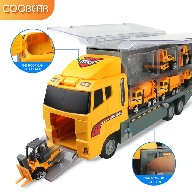 Big Transport Car Toys Container Carrier Truck Vehicles & 6PCS Mini Alloy Diecast Engineering Car Model Gifts For Kids Boys 5