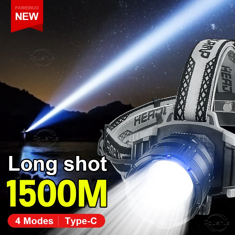 

High-Power USB Rechargeable LED Headlamp Outdoor Super Bright Portable Headlight 4 Modes Zoom Waterproof Camping Head Flashlight