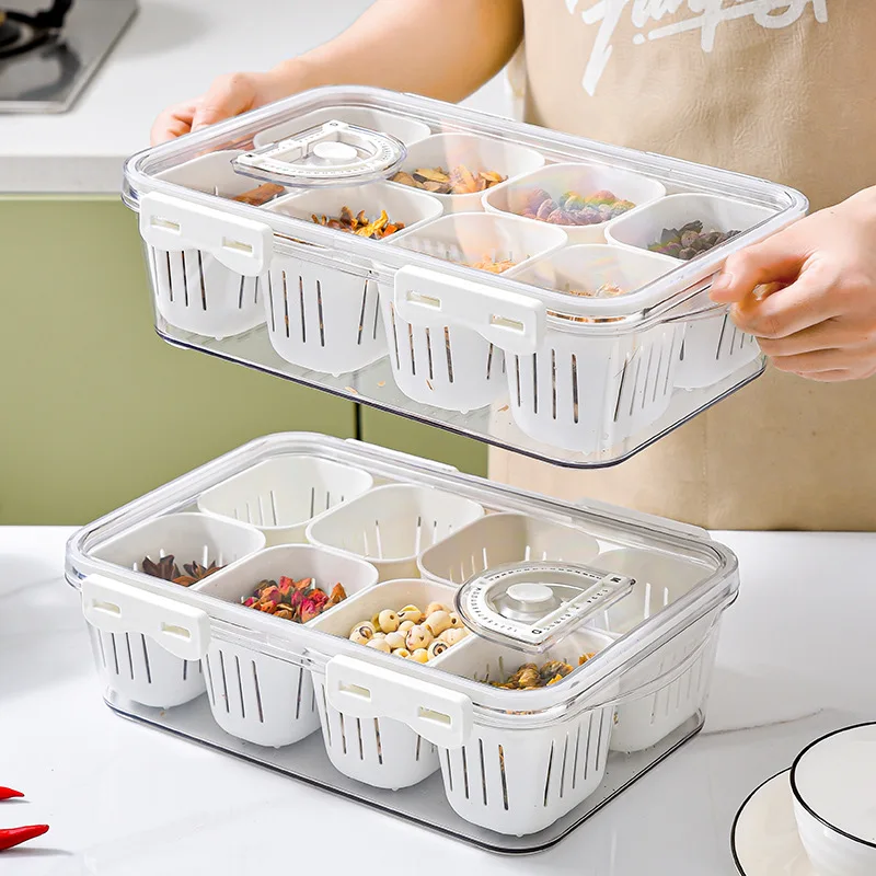 1Set Divided Storage Box, Plastic Transparent Kitchen Seasoning Box, Multifunctional Refrigerator Preservation Storage Box