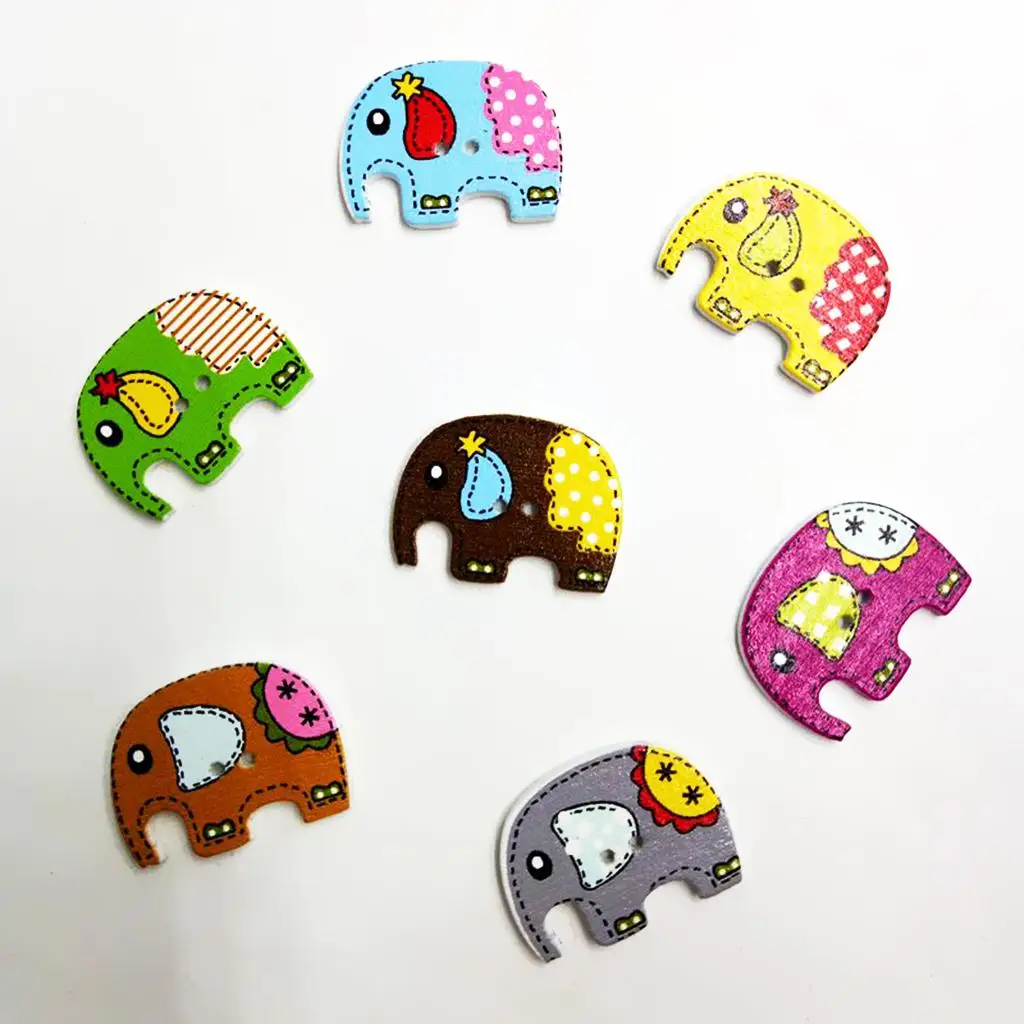 50 Pieces Assorted Color Elephant Shape Wooden Flat 2 Holes Buttons for Sewing Crafts Scrapbooking 4