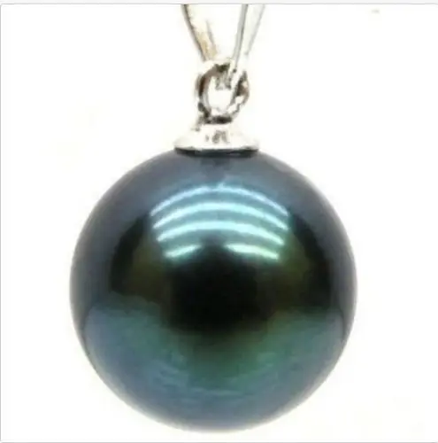 

18''16mm South Sea Genuine Sea Black shell Pearl Pentand NECKLACE 14k fine jewelry