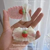 1 Pcs Handmade Wool Knitting Strawberry Vintage  Hairpin Children Crochet Hair Accessories Girl Trim Clip Sakura Pink 4