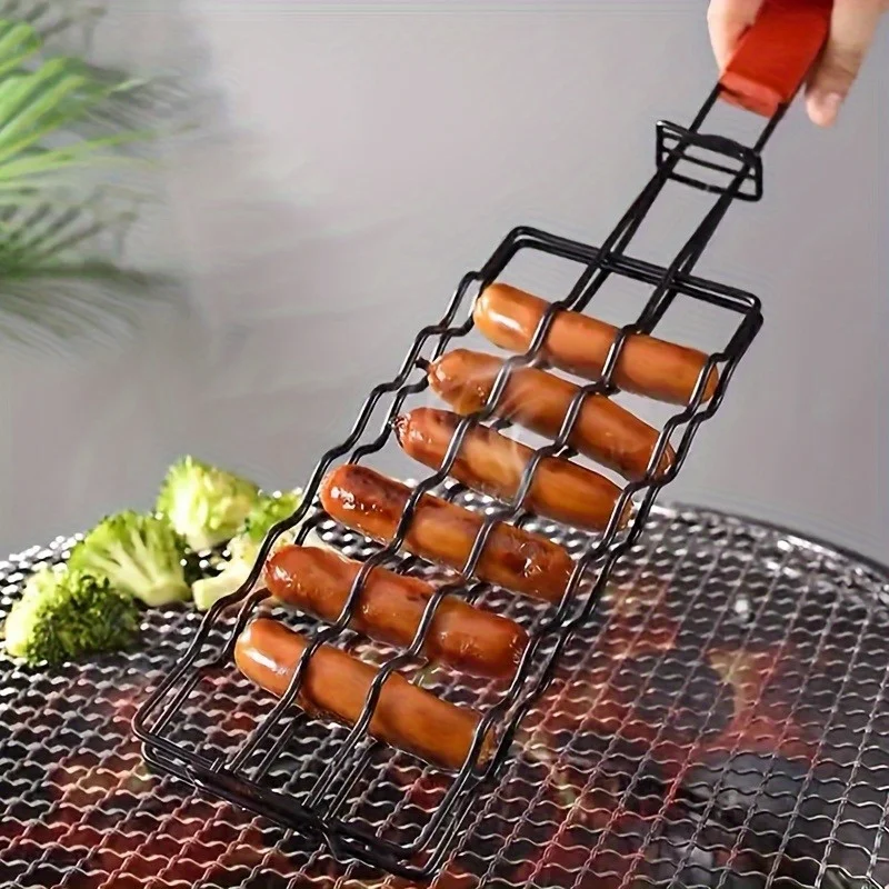 Grilling Basket Metal Mesh Barbecue Sausage Grilling Rack Net Picnic Camping BBQ Net Home Kitchen Barbecue Accessories