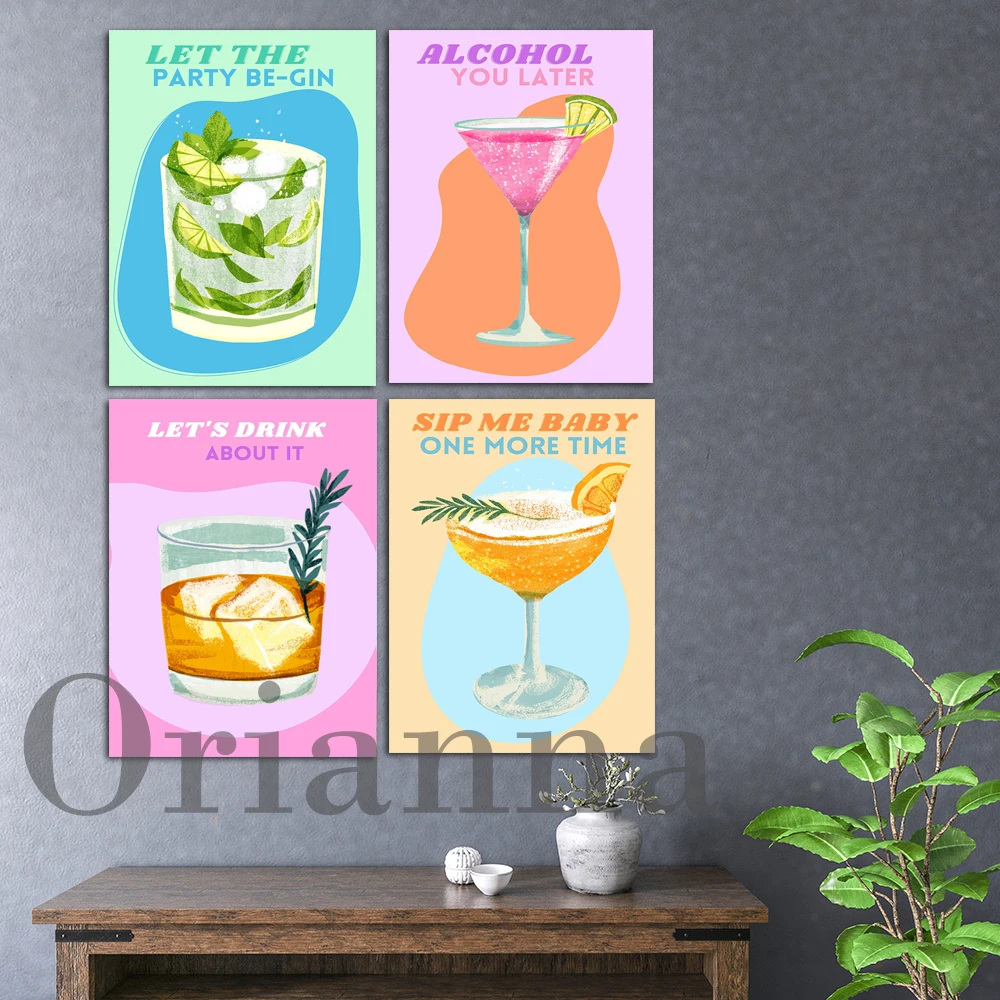 

Home Decor Watercolor Retro Canvas Painting Cocktail Cold Drinks Poster Wall Art Hd Prints Modular Pictures For Restaurant Bar