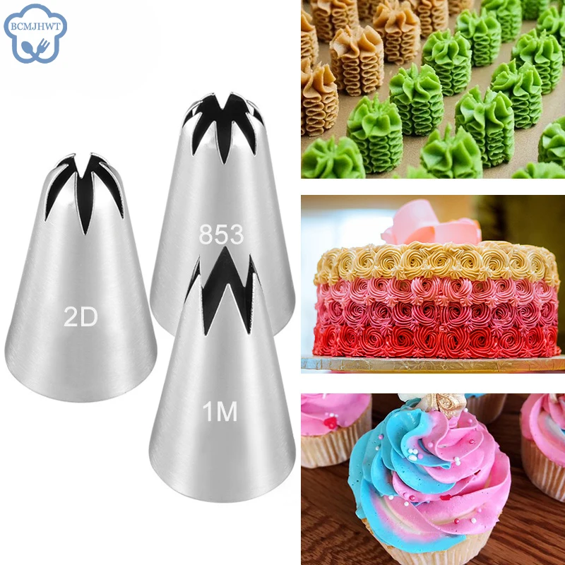 Pastry Nozzles #1M 2D 853 Flower Mouth Russian Drop Rose Icing Piping Nozzles Stainless Steel Cream Pastry Nozzles Baking Accessories and Tools