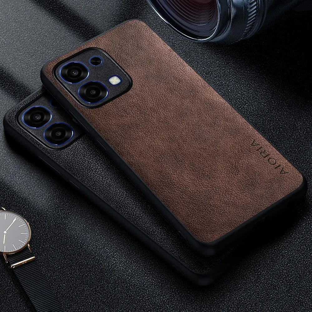 Premium Black PU Leather Phone Case with Full Package Anti-Drop Design and Precision Camera Cutout