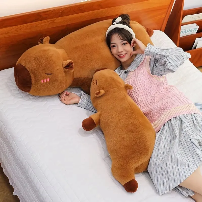 Plush Toys Kawaii Capybara Long Sleep Pillow Stuffed Capibara Plushie Cute Fluffy Doll Soft Sofa Cushion Nap Sleeping Toys For Home Bed