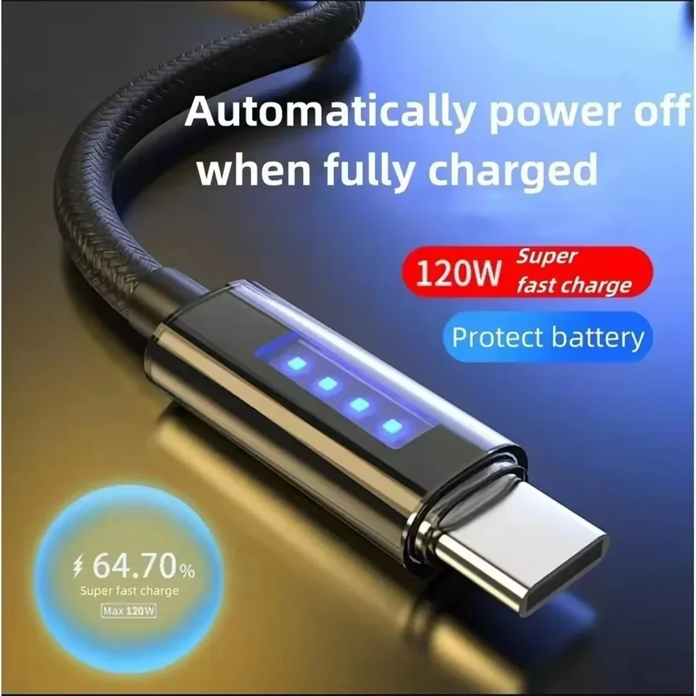 LED USB A To Type C Data Cable 120W PD Fast Charging Type C Quick Charge Cord with Light For Universal USB Charging USB C Cables