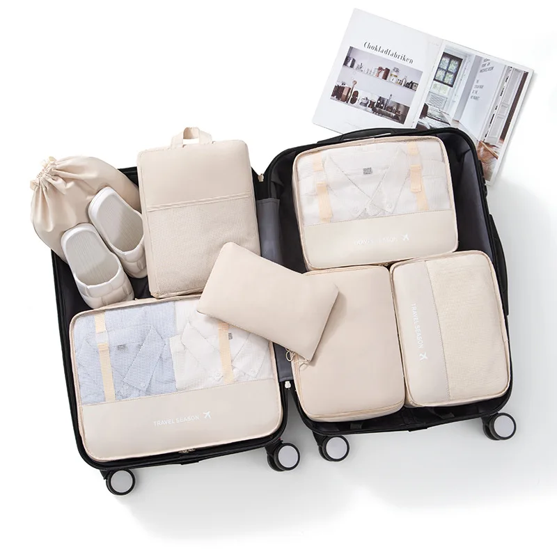 7Pcs Travel Organizer Portable Suitcases Accessories Cosmetic Essentials Storage Bag Clothes Shoes Luggage Arrange Pouch Pocket