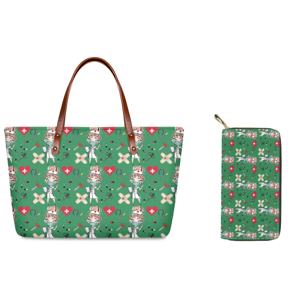 Forudesigns Cartoon Medicine Handbags Forniture Mediche Infermiera Design Combinazione Set Borsa Portafoglio Borsa Da Donna High Street