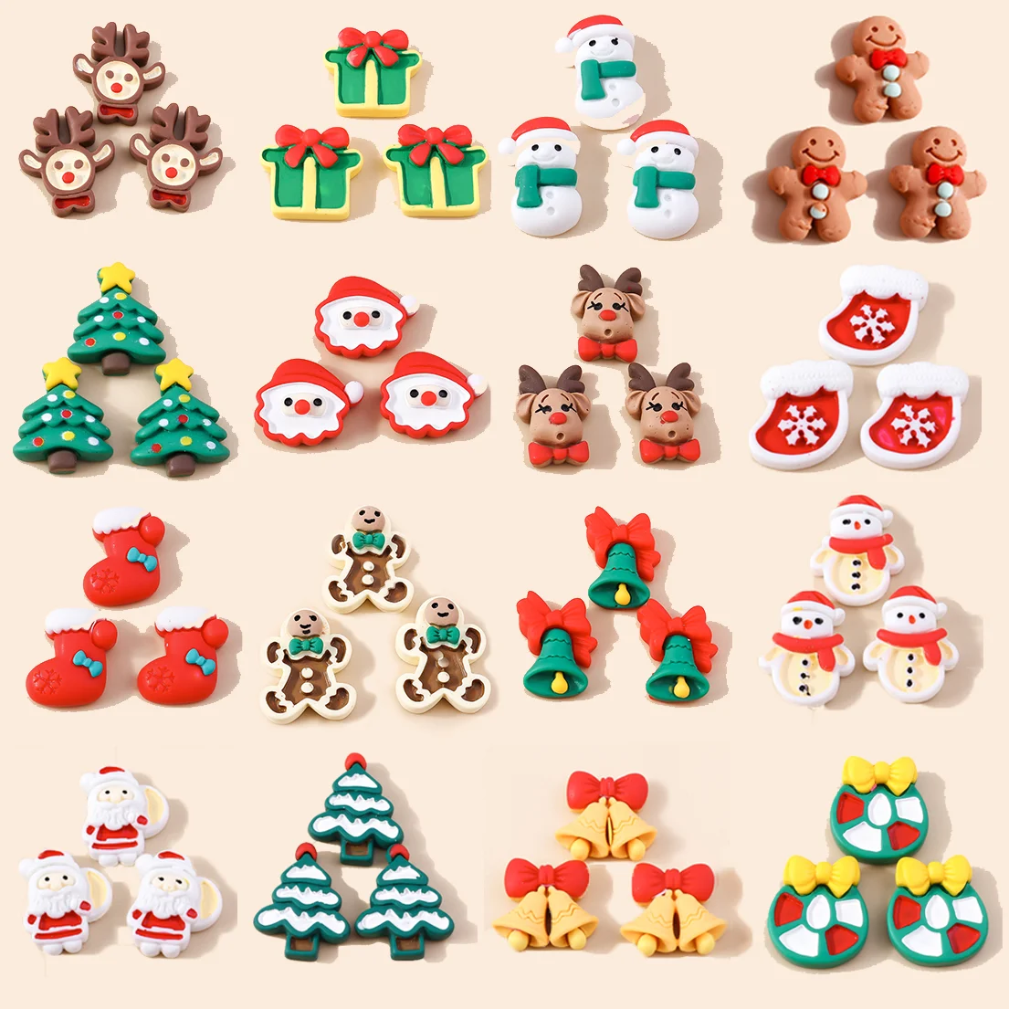 Leslie 10 Stück Harz-Cabochons mit Weihnachtsmotiven: Hirsch, Glocke, Lebkuchenmann, Schneemann, Weihnachtsmann-Anhänger für DIY-Schmuckherstellung und Basteln