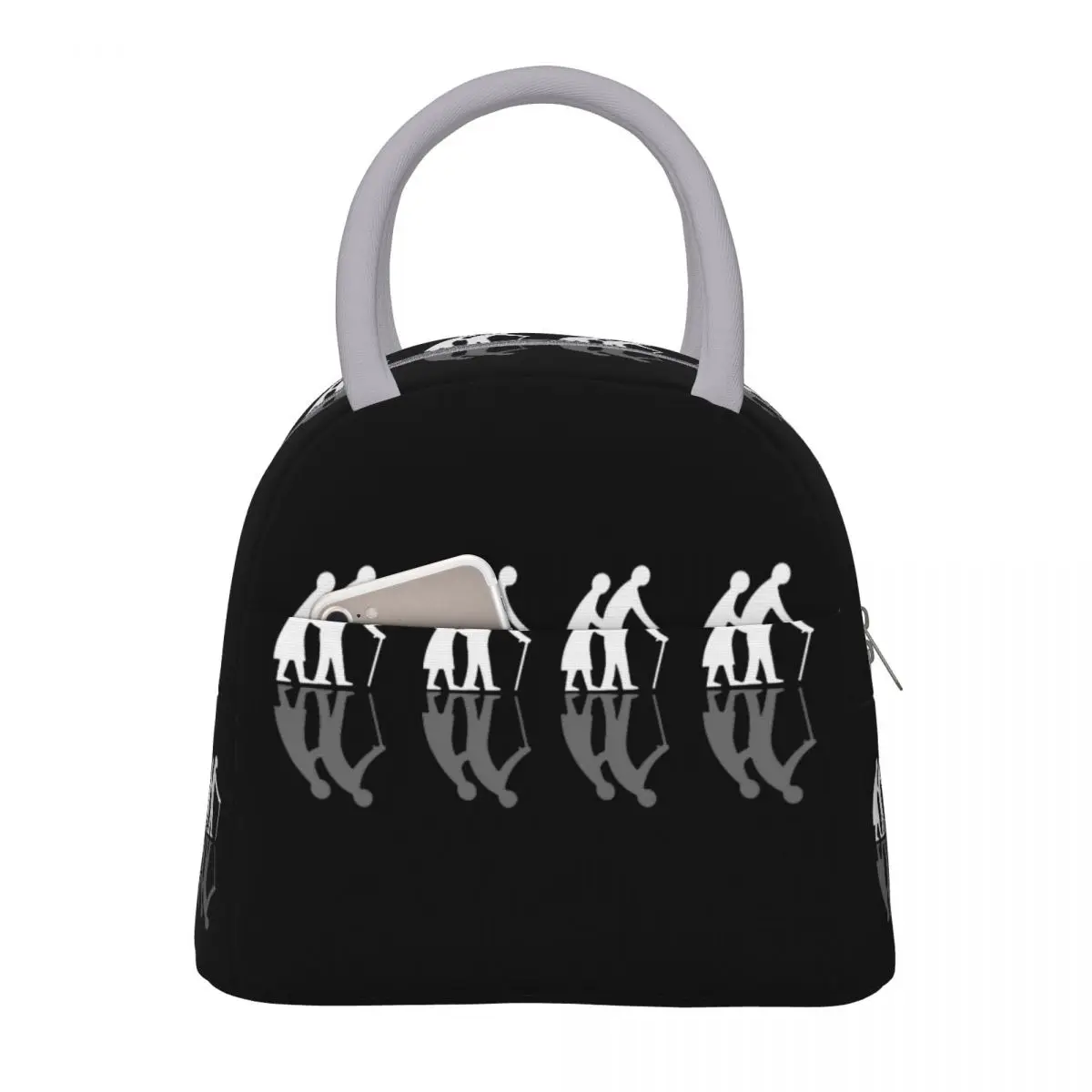 

Old People White Insulated Lunch Bag Food Container Bags Portable Thermal Cooler Lunch Box For Travel