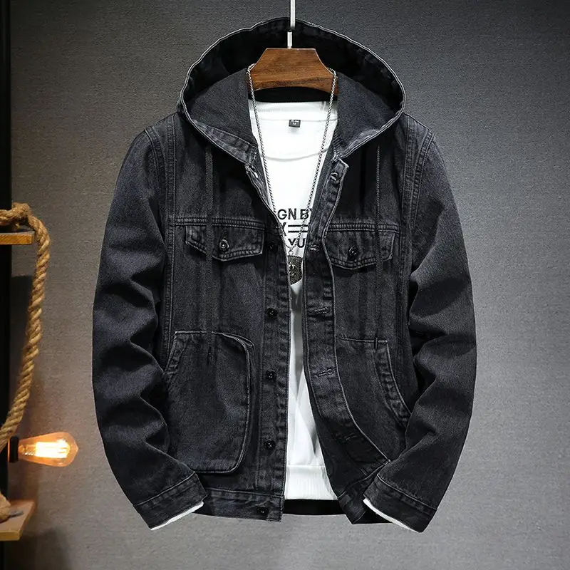 Autumn New Denim Coat Men's Loose Large Size High Quality Hooded Casual Work Jacket jackets for men  men clothing