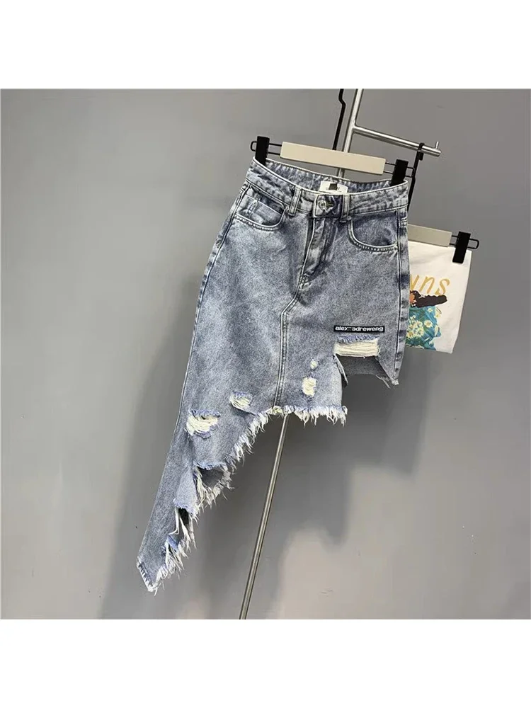

Women's Blue A-line Denim Skirt Vintage Y2k Irregular Cowboy Skirt Harajuku Korean Streetwear Fashion Jean Skirt 2000s Clothes