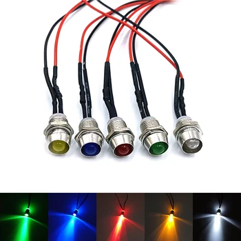 사전 유선 LED 전구 발광 다이오드 신호 표시등, 8mm 패널 마운트, 3V, 5V6V, 9V, 12V, 24V, 36V, 48V, 110V, 220V, 5 개