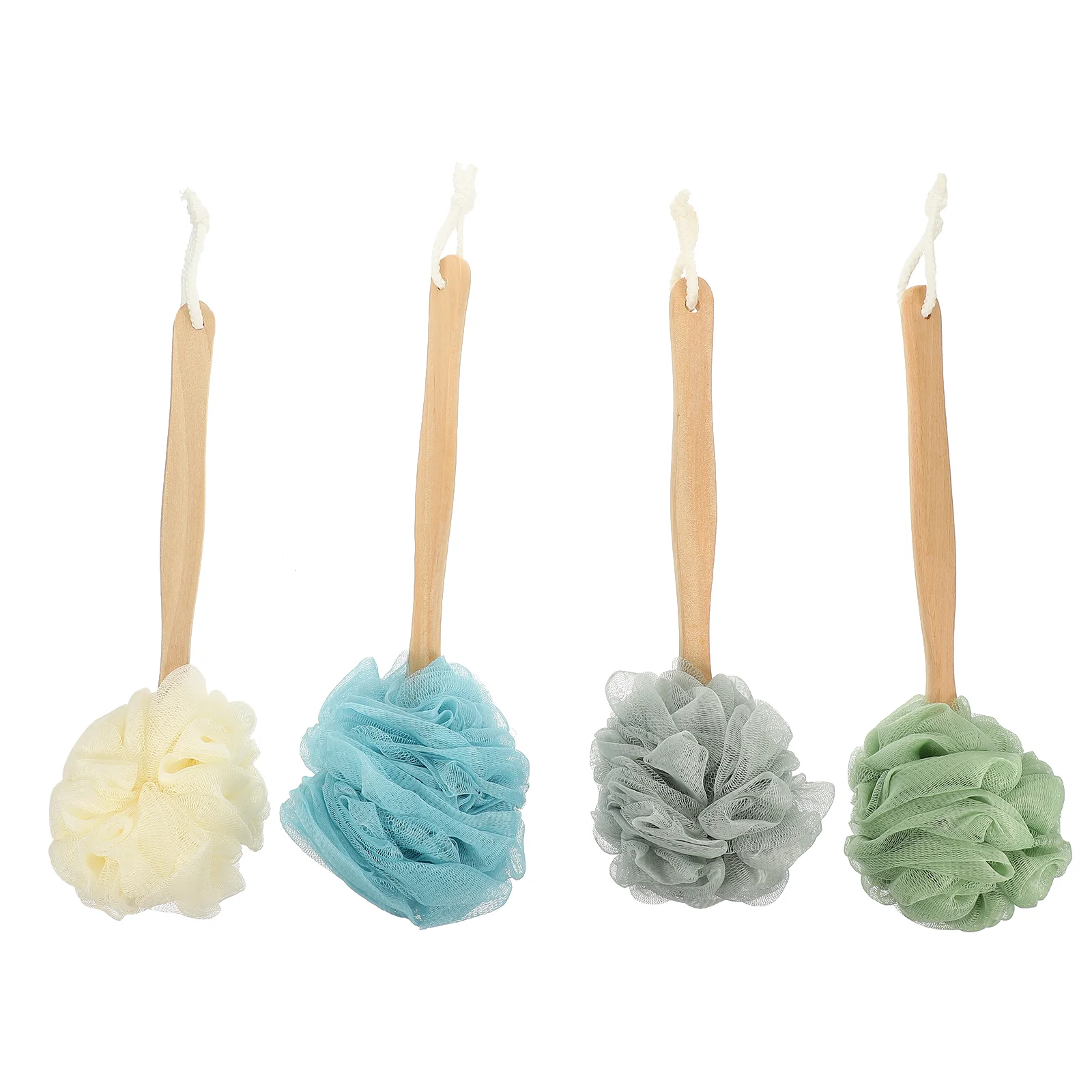 

4 Pcs Exfoliating Brush Long Handle Bath Ball Scrubber Bathing Sponge Wooden Shower Back