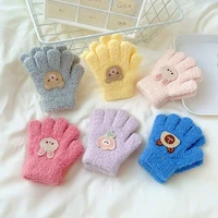 1-3Y Cartoon Children's Gloves for Autumn and Winter Cute Babies Warm Five Finger Plush Solid Color for Children and Infants